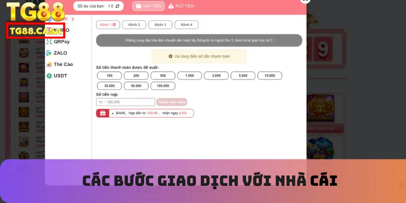 Các bước giao dịch với nhà cái